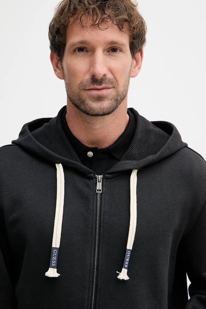 Guess erkek pamuklu kapüşonlu fermuarlı sweatshirt