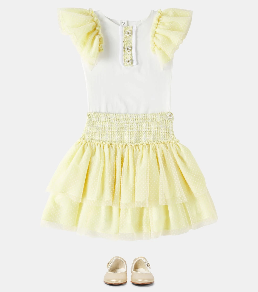 Patachou - Ruffled cotton-blend top and skirt set