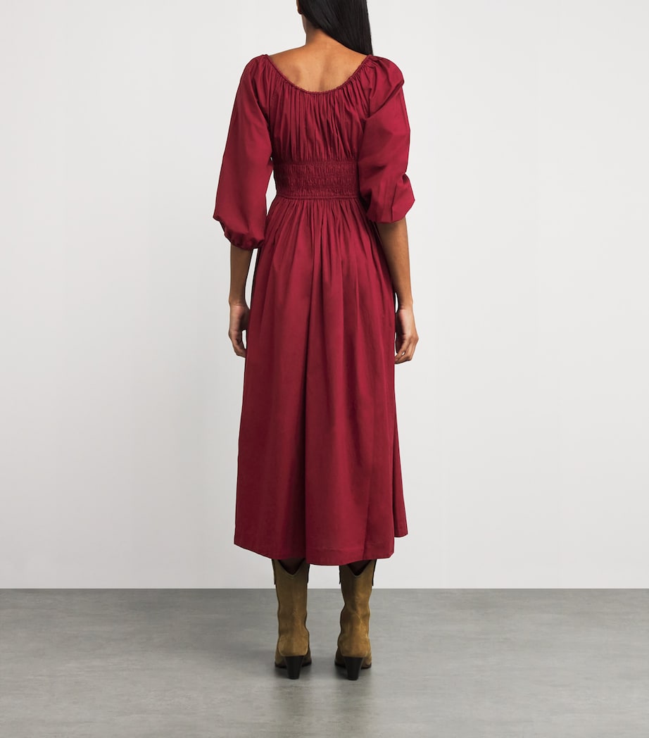 DÔEN Red Organic Cotton Quintessa Midi Dress