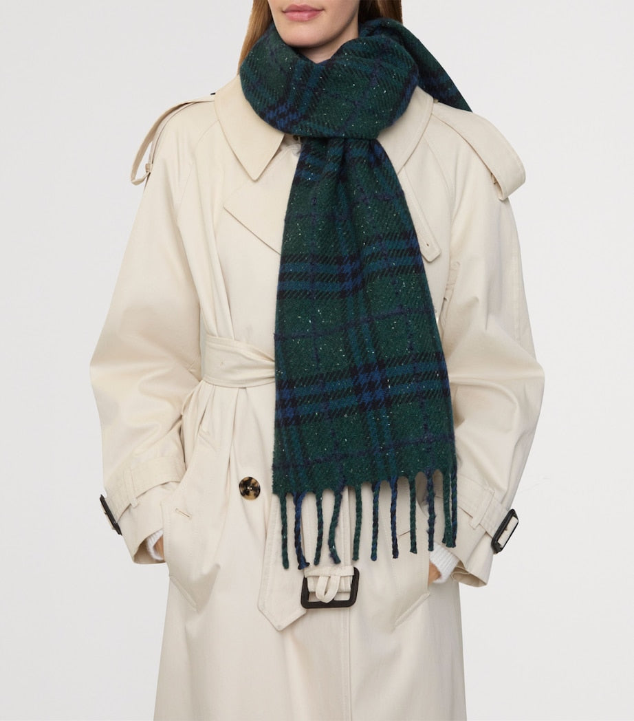 Green Cashmere-Blend Speckled Check Scarf