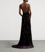 Black Velvet Embellished Floral Evening Dress