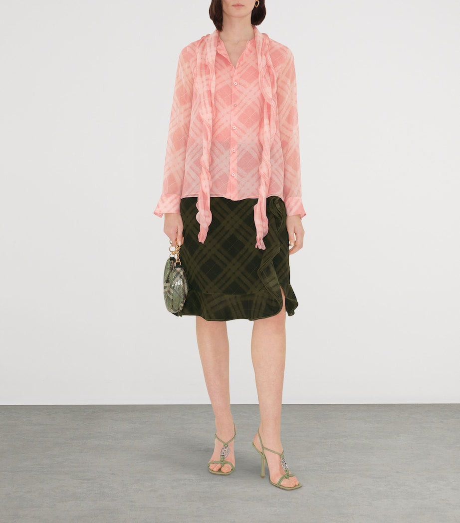 Green Silk Check Wrap Skirt