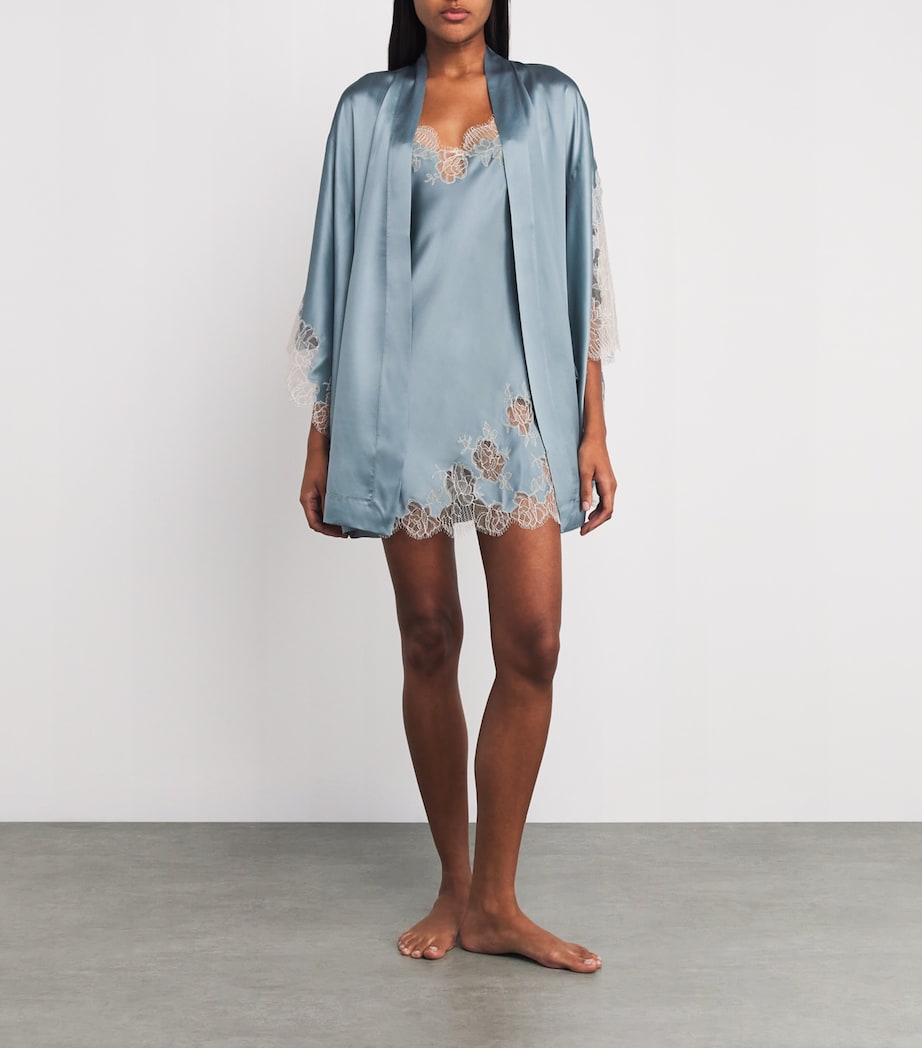 Carine Gilson Blue Silk Lace-Trim Short Slip Dress