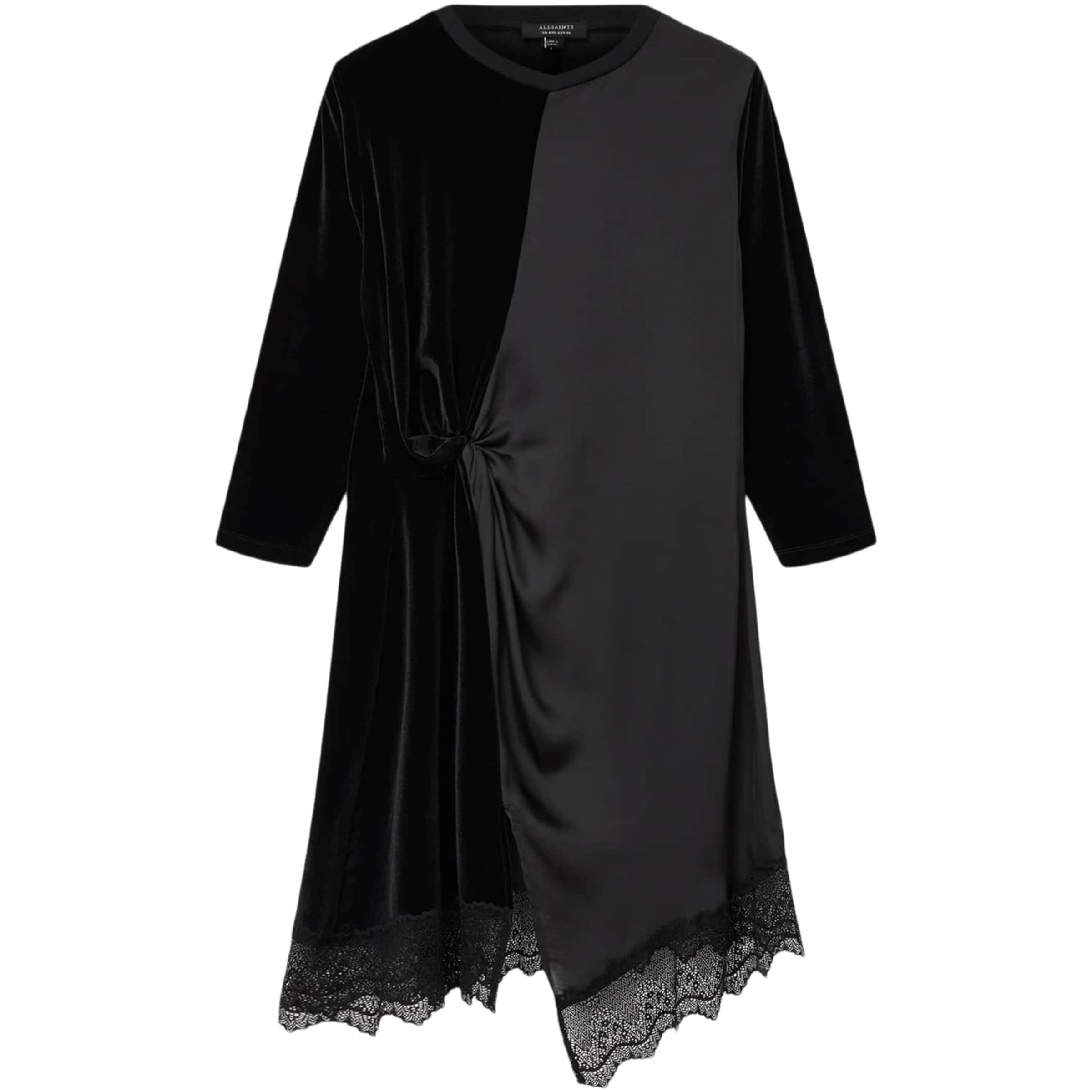 Black Satin-Velvet Lana Midi Dress