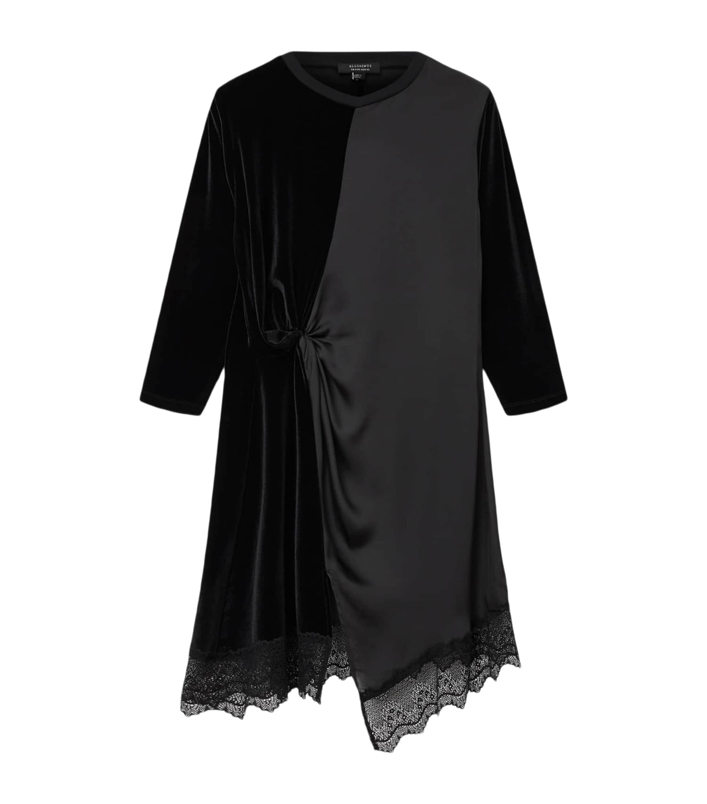 Black Satin-Velvet Lana Midi Dress