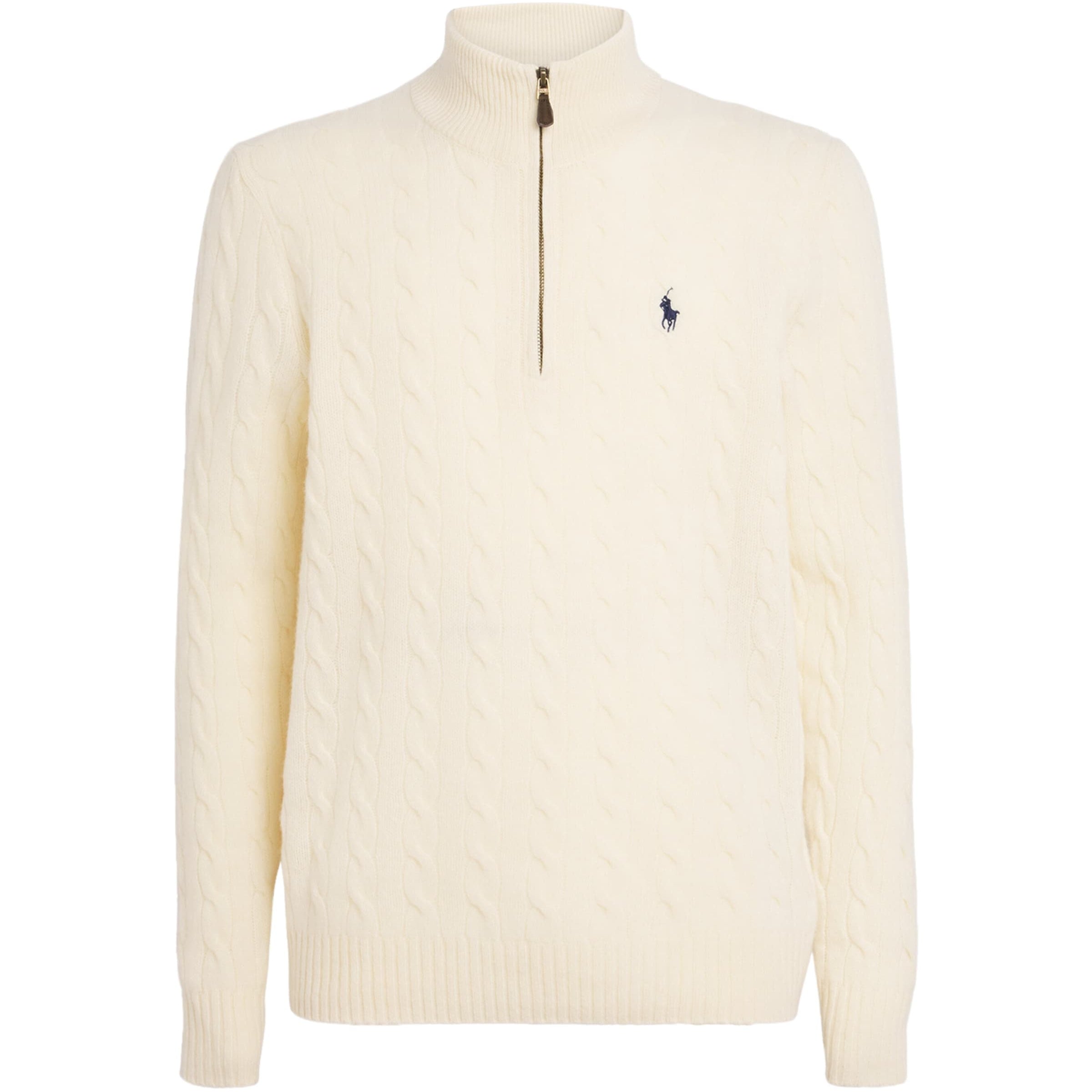 Polo Ralph Lauren White Wool-Cashmere Cable-Knit Quarter-Zip Sweater