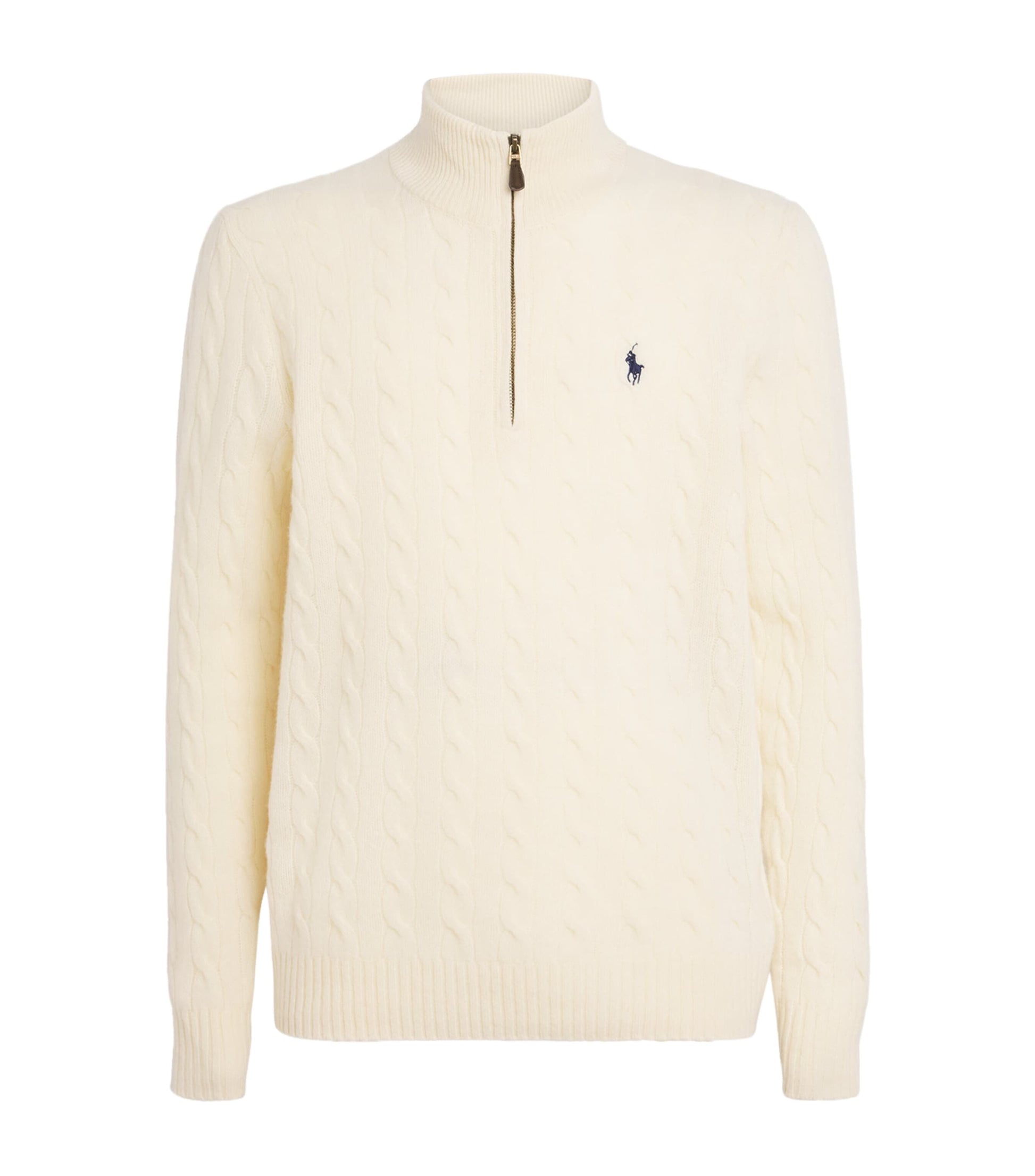 Polo Ralph Lauren White Wool-Cashmere Cable-Knit Quarter-Zip Sweater