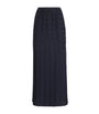 Navy Basketweave Plissé Midi Skirt