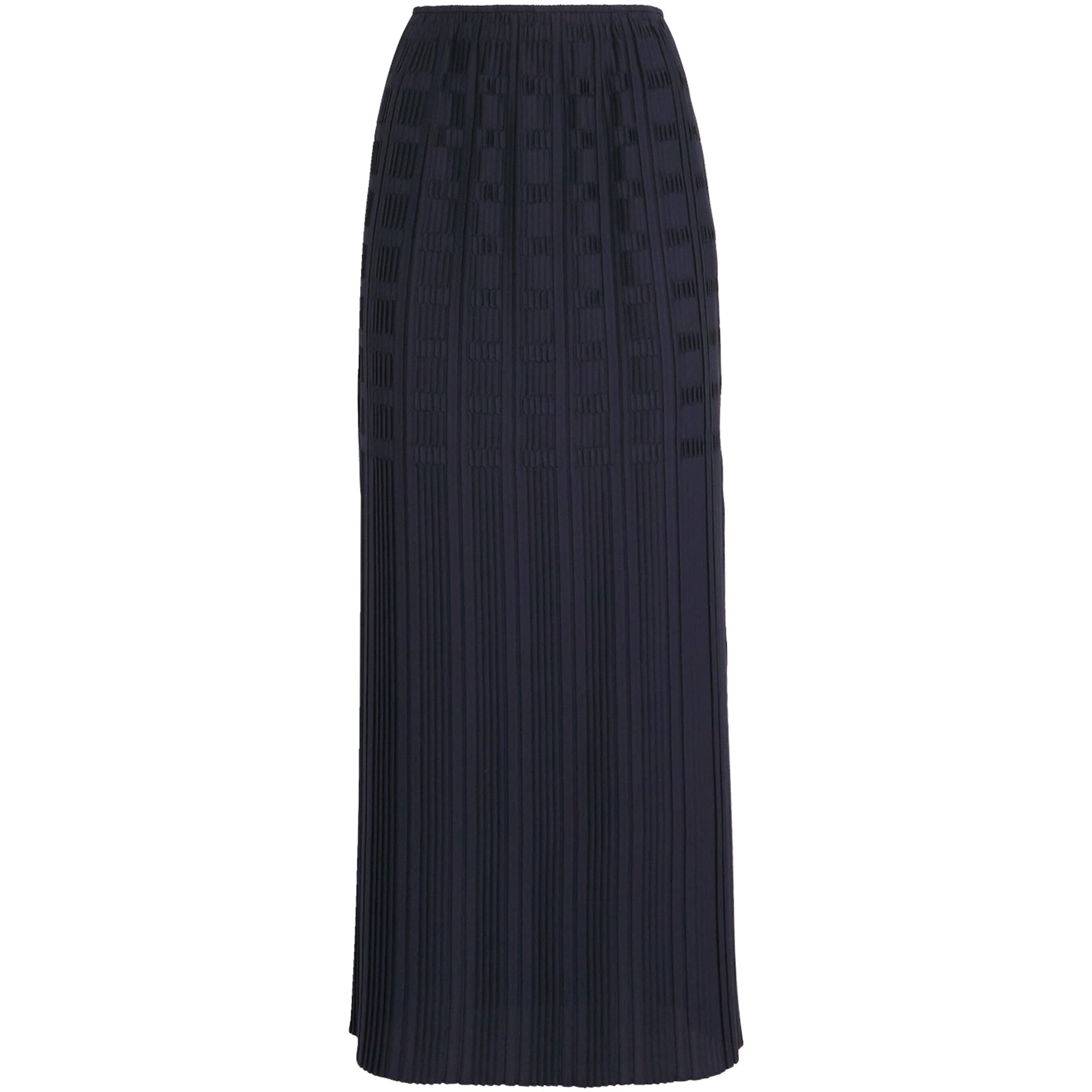 Navy Basketweave Plissé Midi Skirt