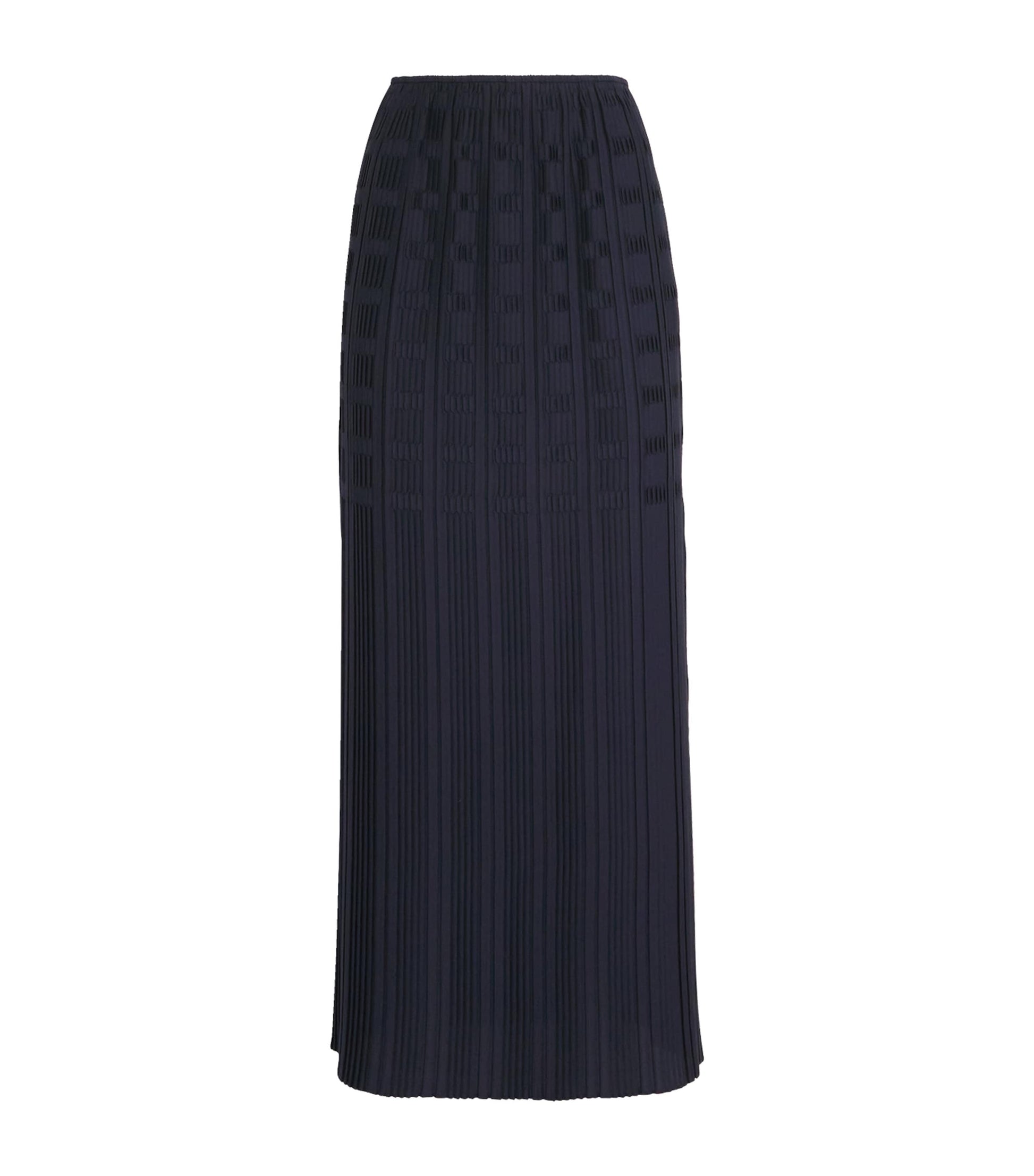 Navy Basketweave Plissé Midi Skirt
