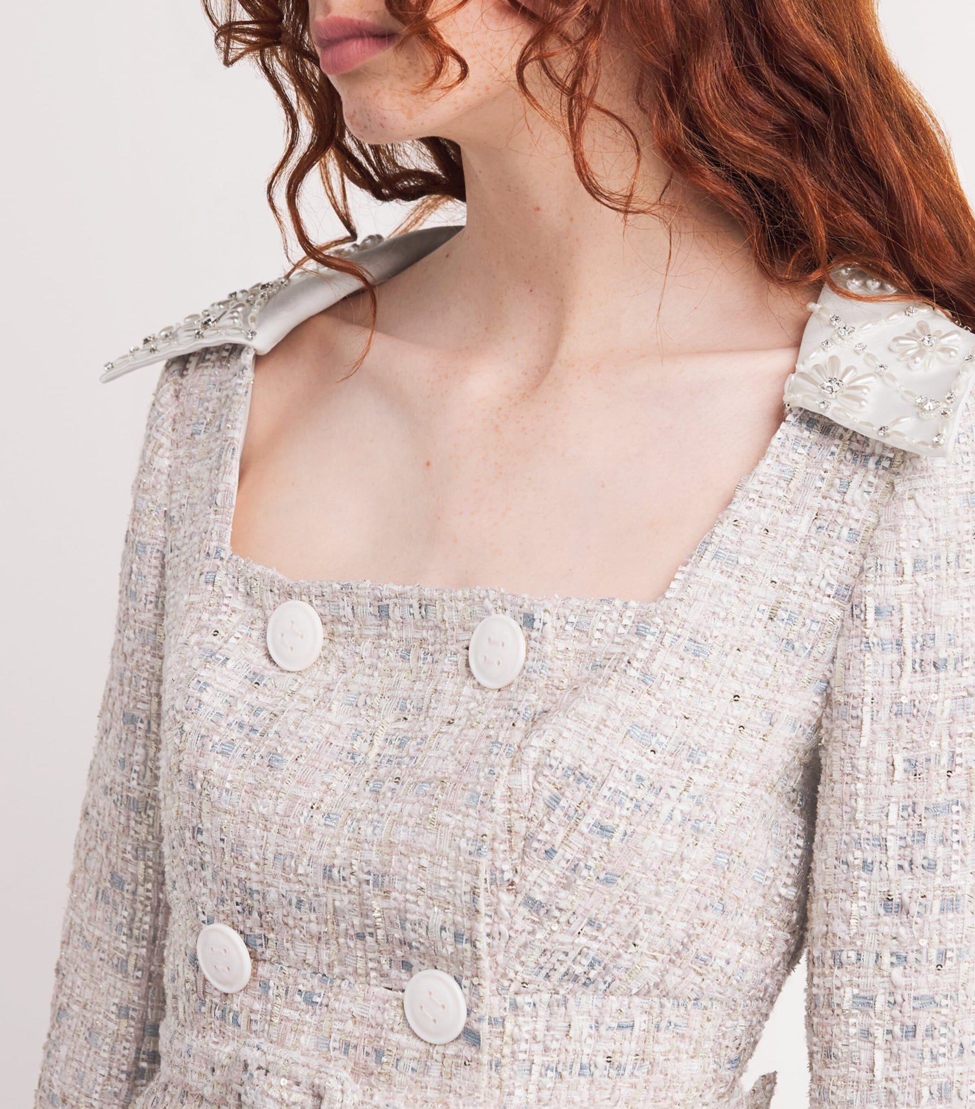 Pink Tweed Embellished Goldie Jacket