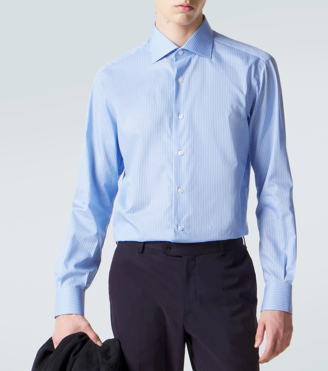 Brioni - قميص بوبلين قطني مخطط