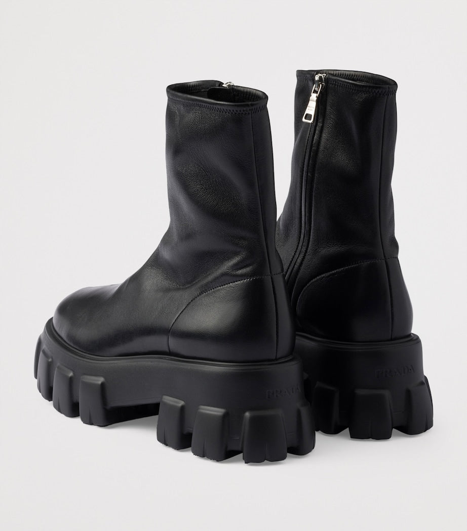 Prada Black Nappa Leather Monolith Ankle Boots