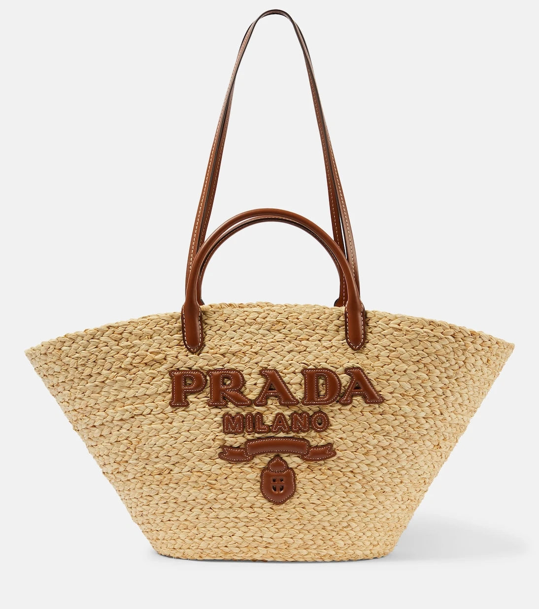 Prada - Logo leather-trimmed raffia basket bag