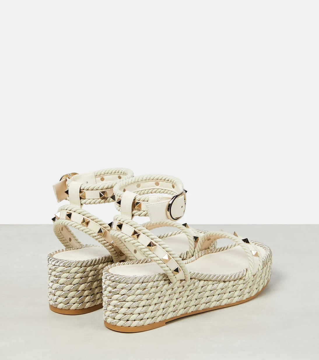 Valentino Garavani - Rockstud leather wedge espadrilles
