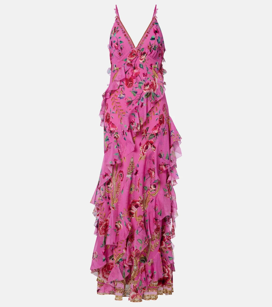 Camilla - Floral ruffled silk maxi dress