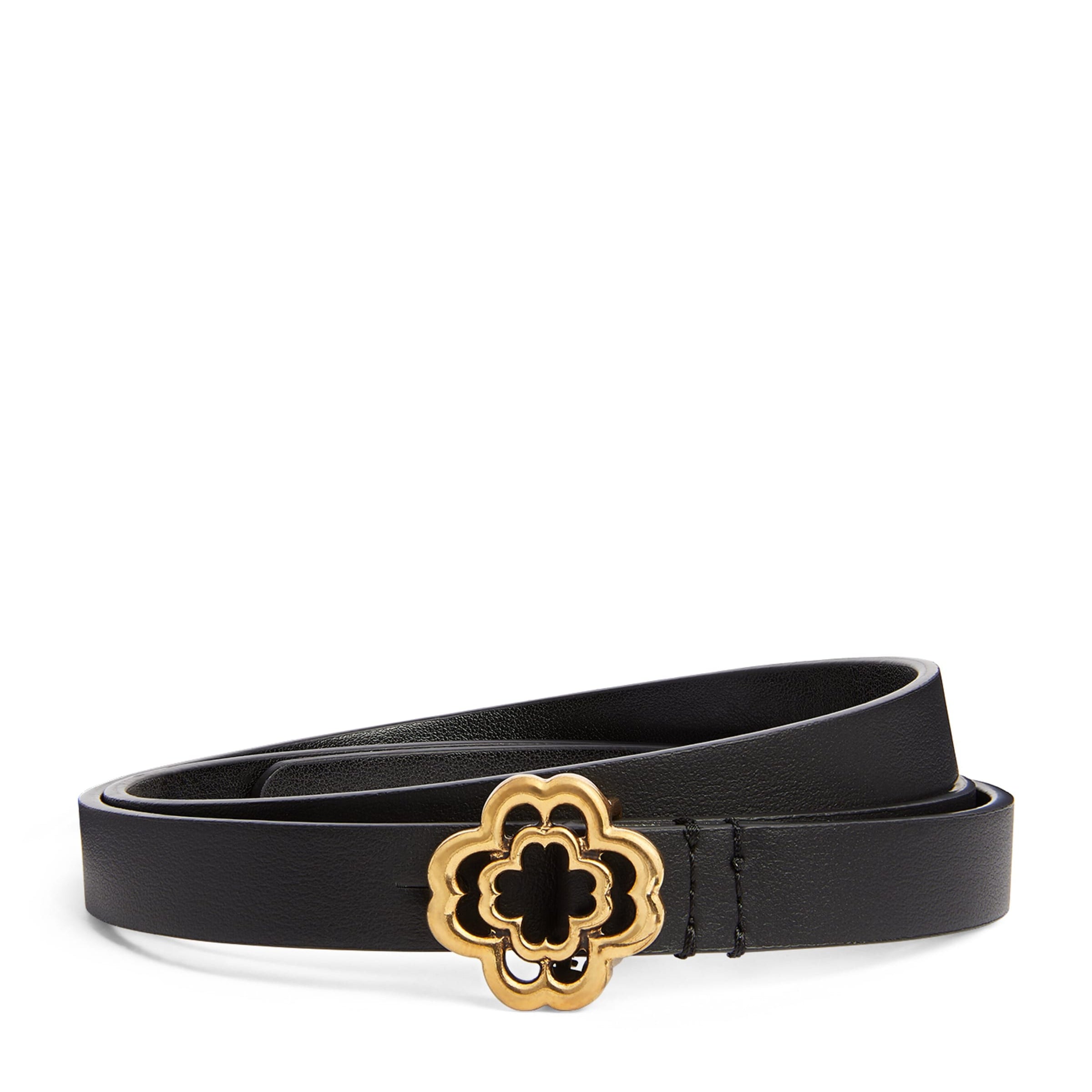 Maje Black Leather Logo Thin Belt