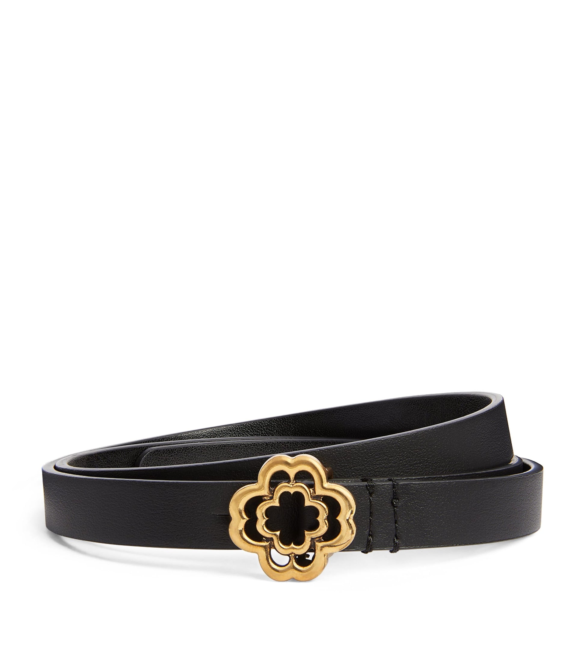 Maje Black Leather Logo Thin Belt