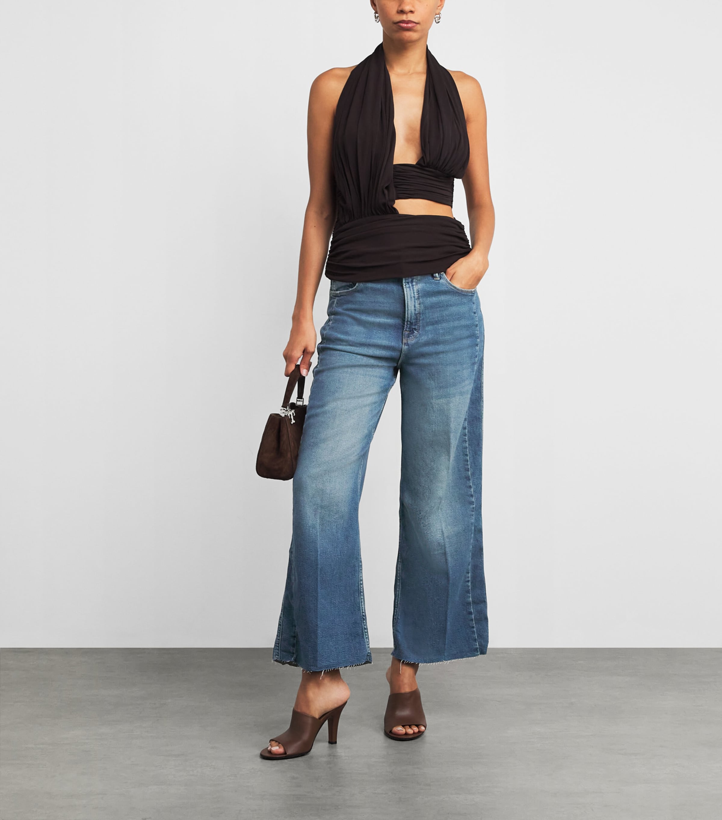 Good American Blue Good Skate Cropped Wide-Leg Jeans