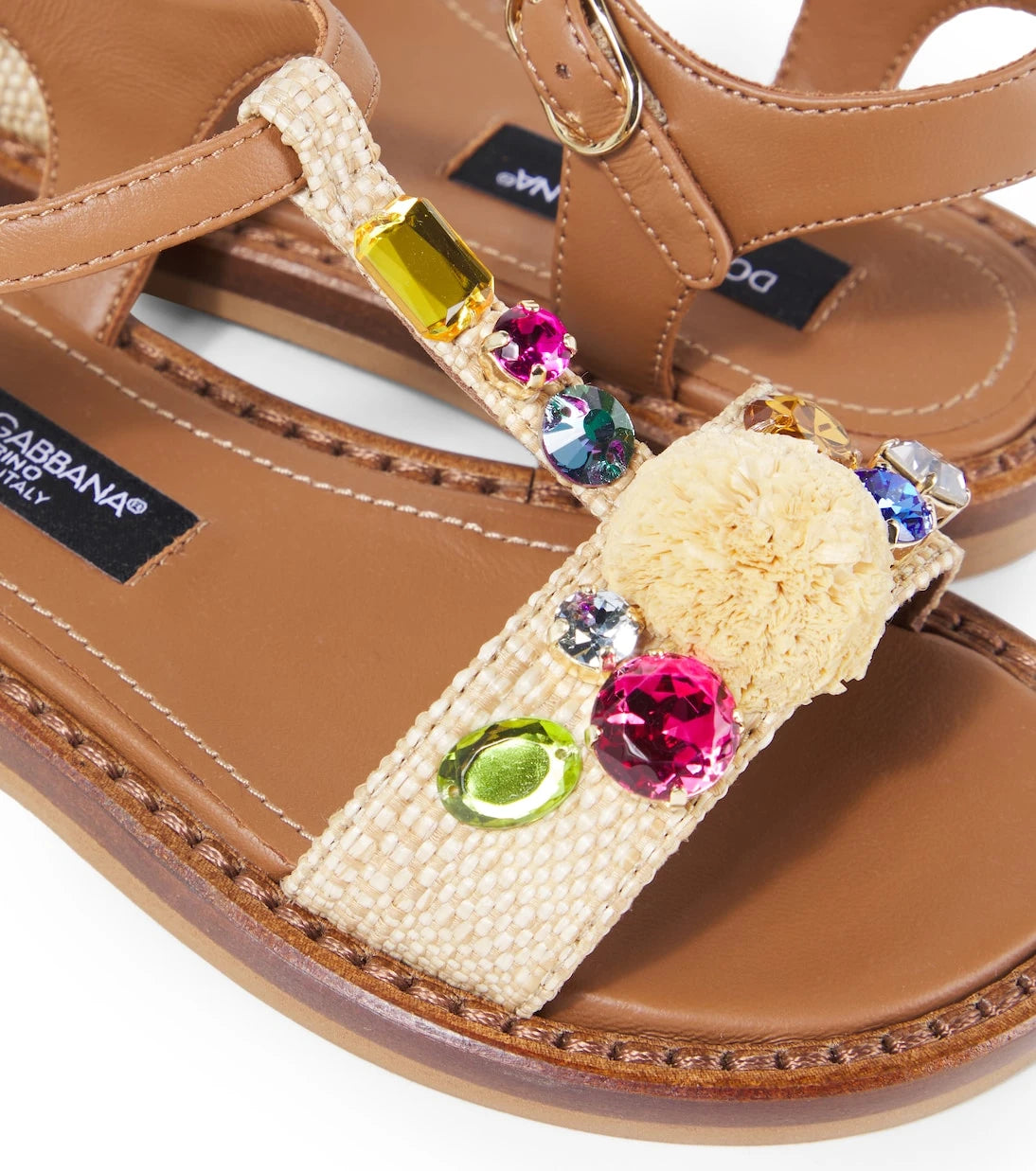 Dolce&Gabbana Kids - Embellished raffia-effect sandals