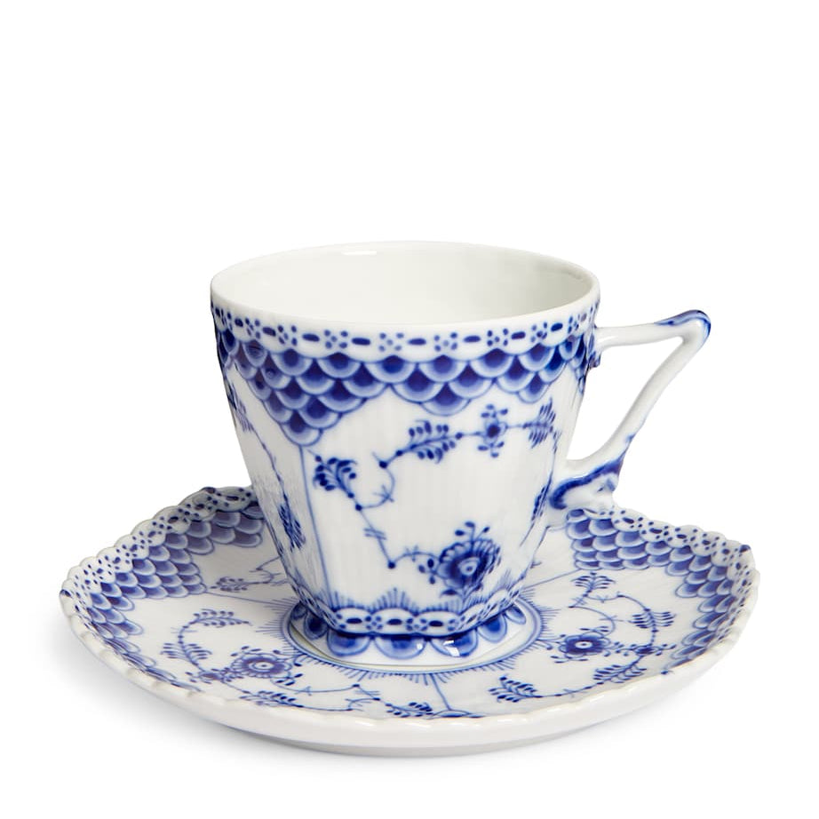 Blue Fluted Full Lace Teacup and Saucer