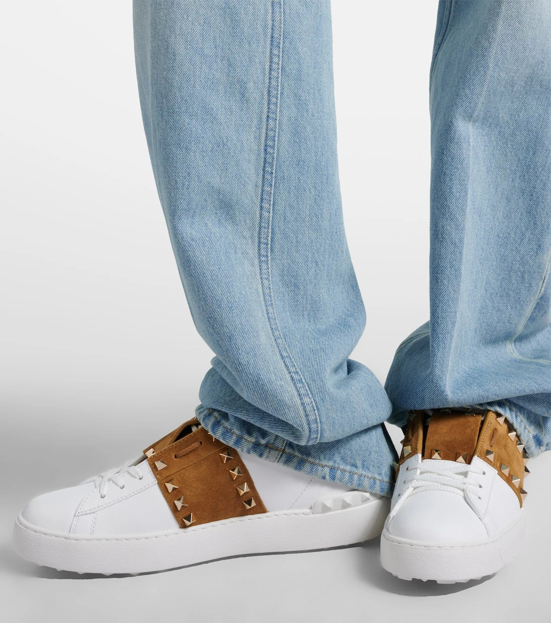 Valentino Garavani - Rockstud suede-trimmed leather sneakers