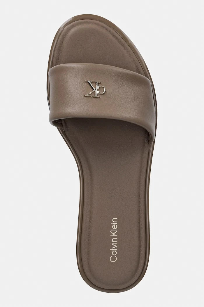 Calvin Klein Kadın Deri Terlik ROUND FLAT SNDL LTH BAR HW 2