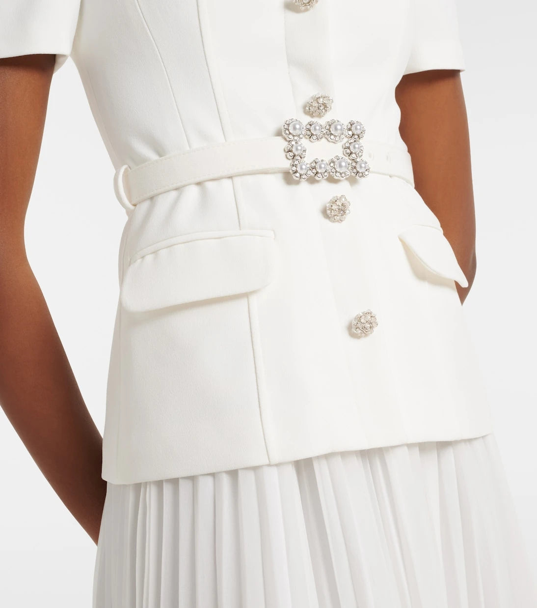 Self-Portrait - Belted plissé crêpe maxi dress