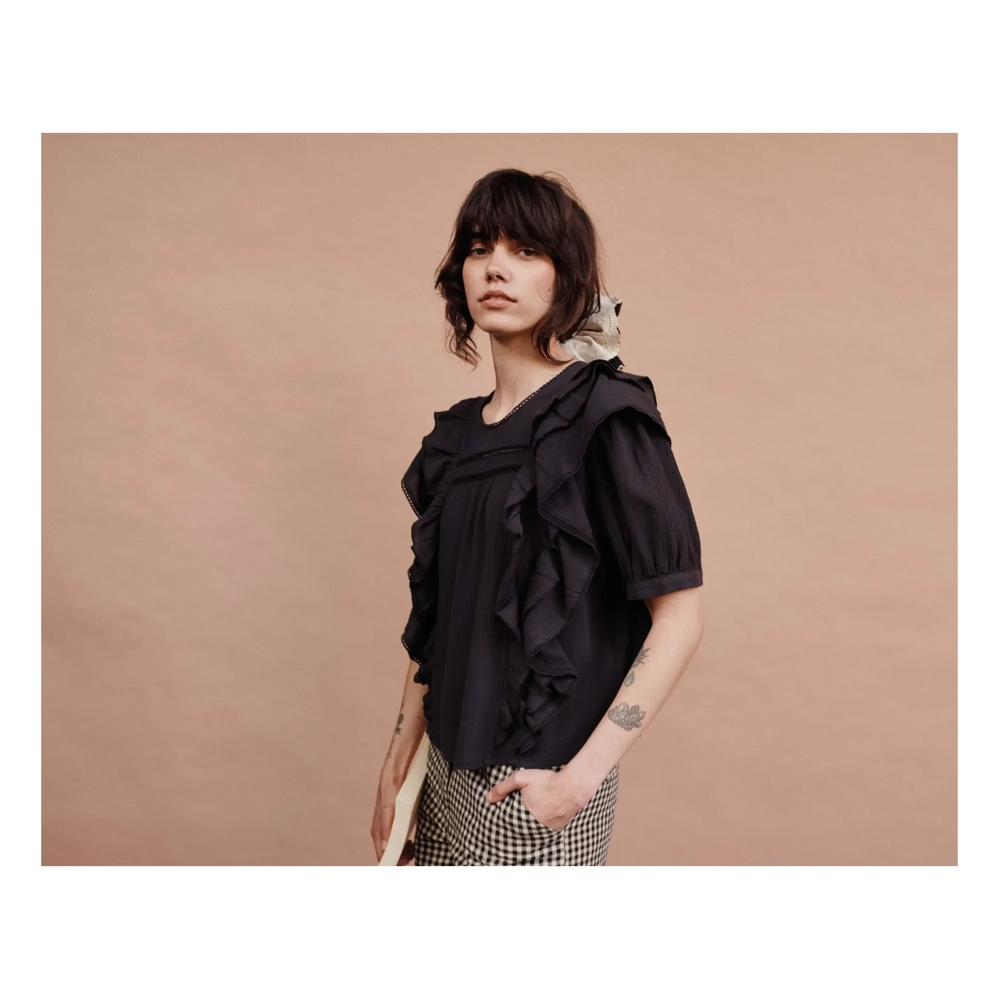 Emile et Ida - Cotton Gingham Trousers | Black