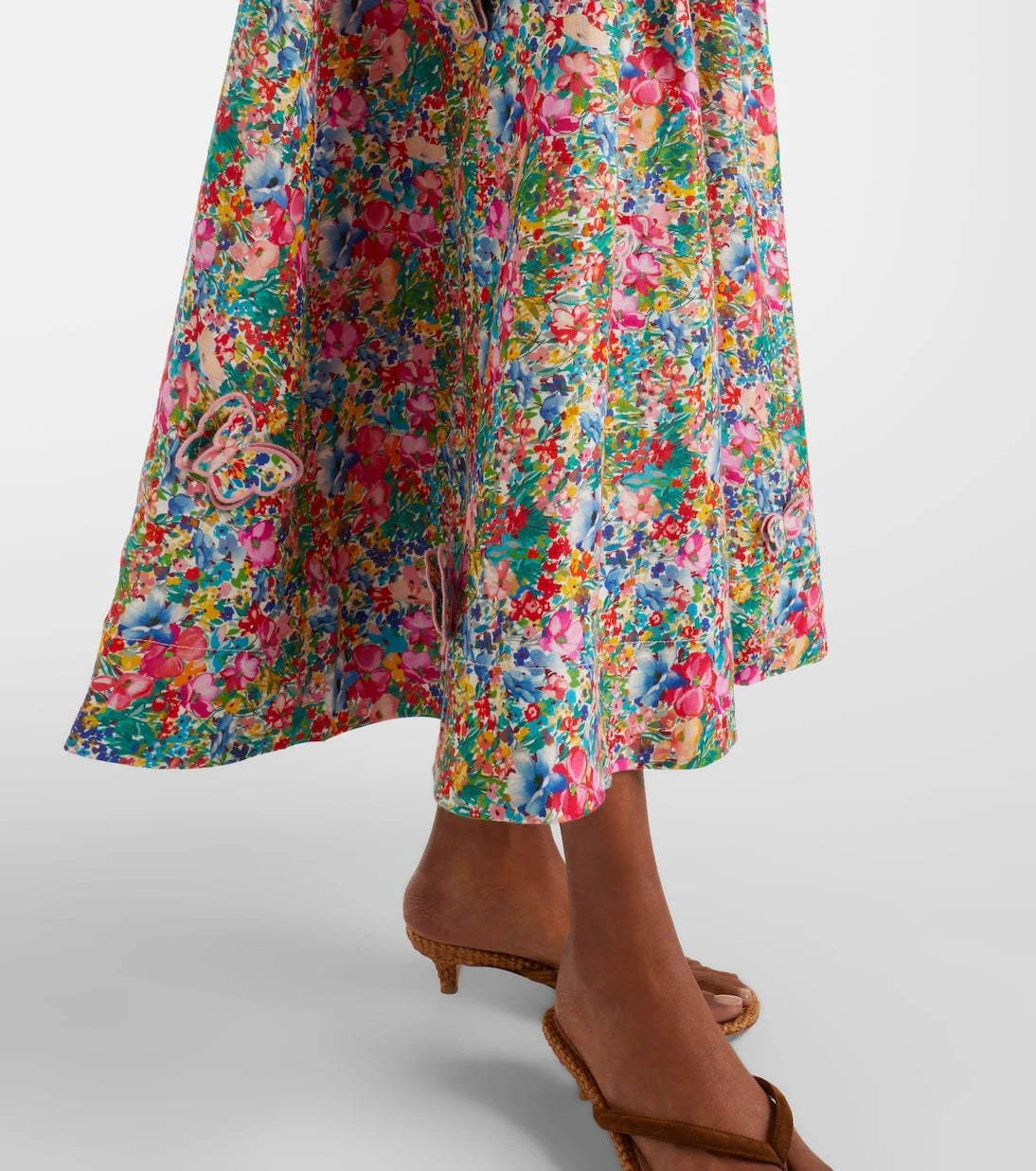 Farm Rio - Appliqué floral linen maxi skirt