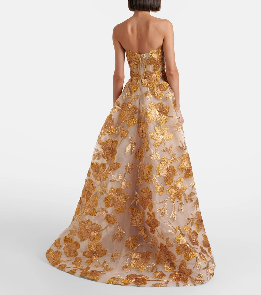 Monique Lhuillier - Embroidered strapless raffia-blend gown