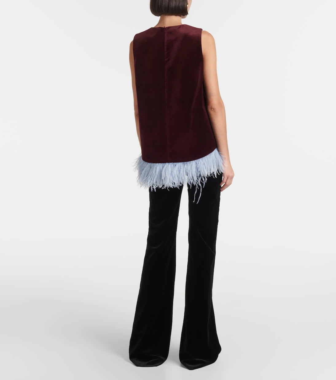 La DoubleJ - La Scala feather-trimmed cotton velvet top