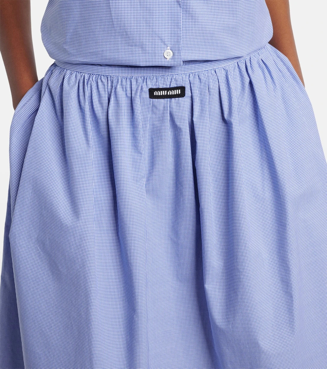Miu Miu - Gingham lace-trimmed cotton midi skirt