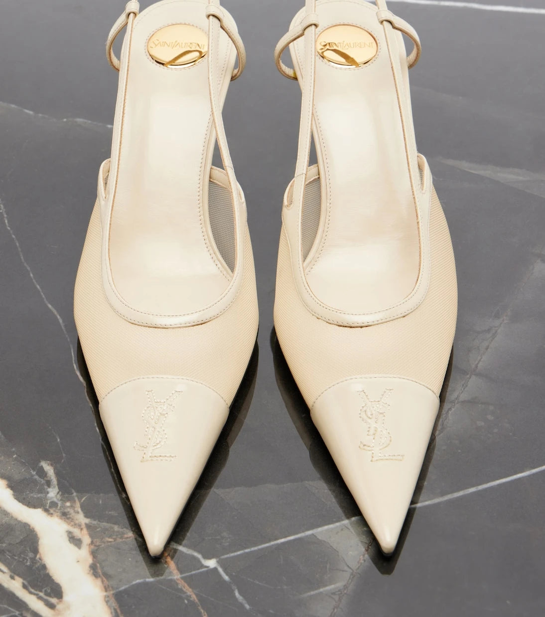Saint Laurent - Renée mesh and leather slingback pumps
