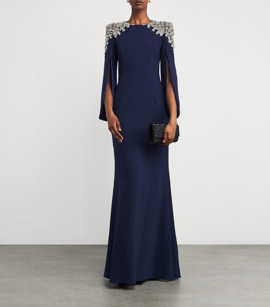Jenny Packham Black Embellished-Neck Nile Gown