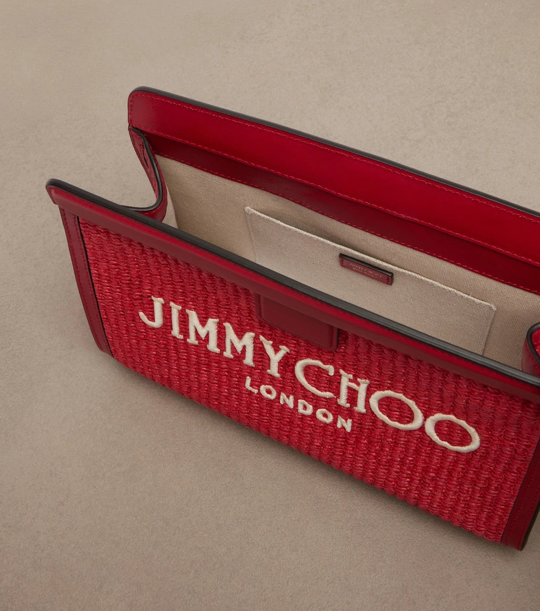 Jimmy Choo - Avenue Small leather-trimmed raffia pouch