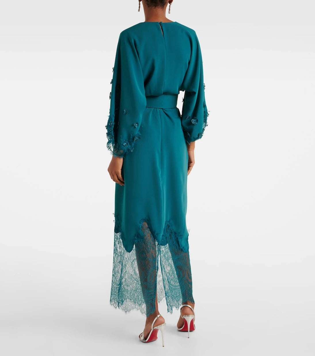 Costarellos - Lace-trimmed draped midi dress