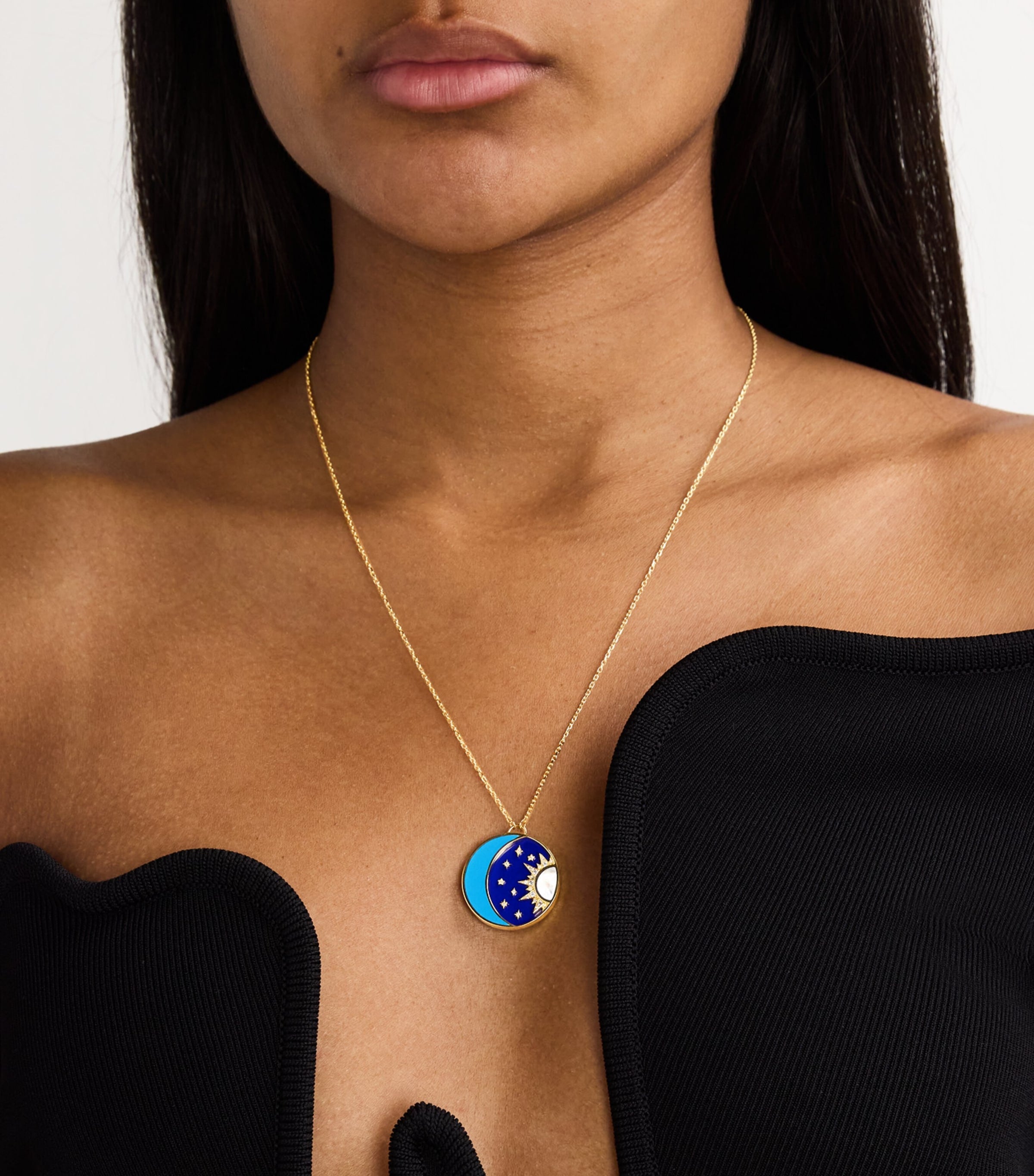 Yellow Gold, Diamond, Lapis and Turquoise Cosmic Love Necklace