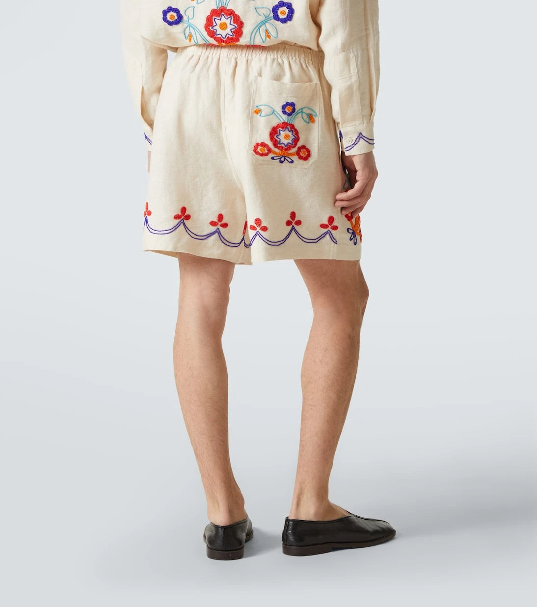 Bode - Garden Party beaded linen shorts