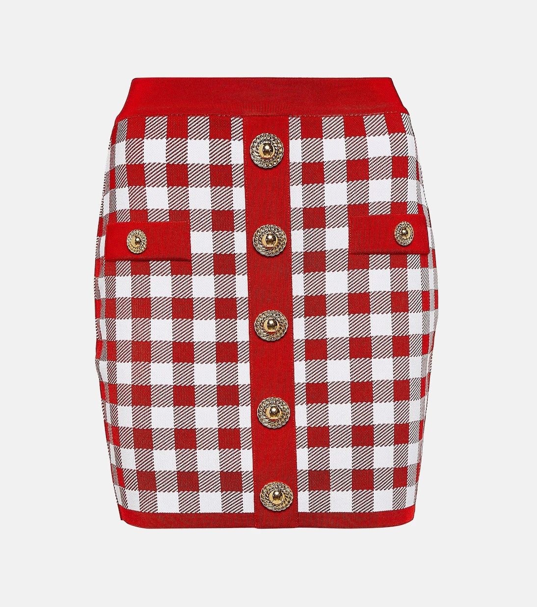 Balmain - Gingham knit miniskirt