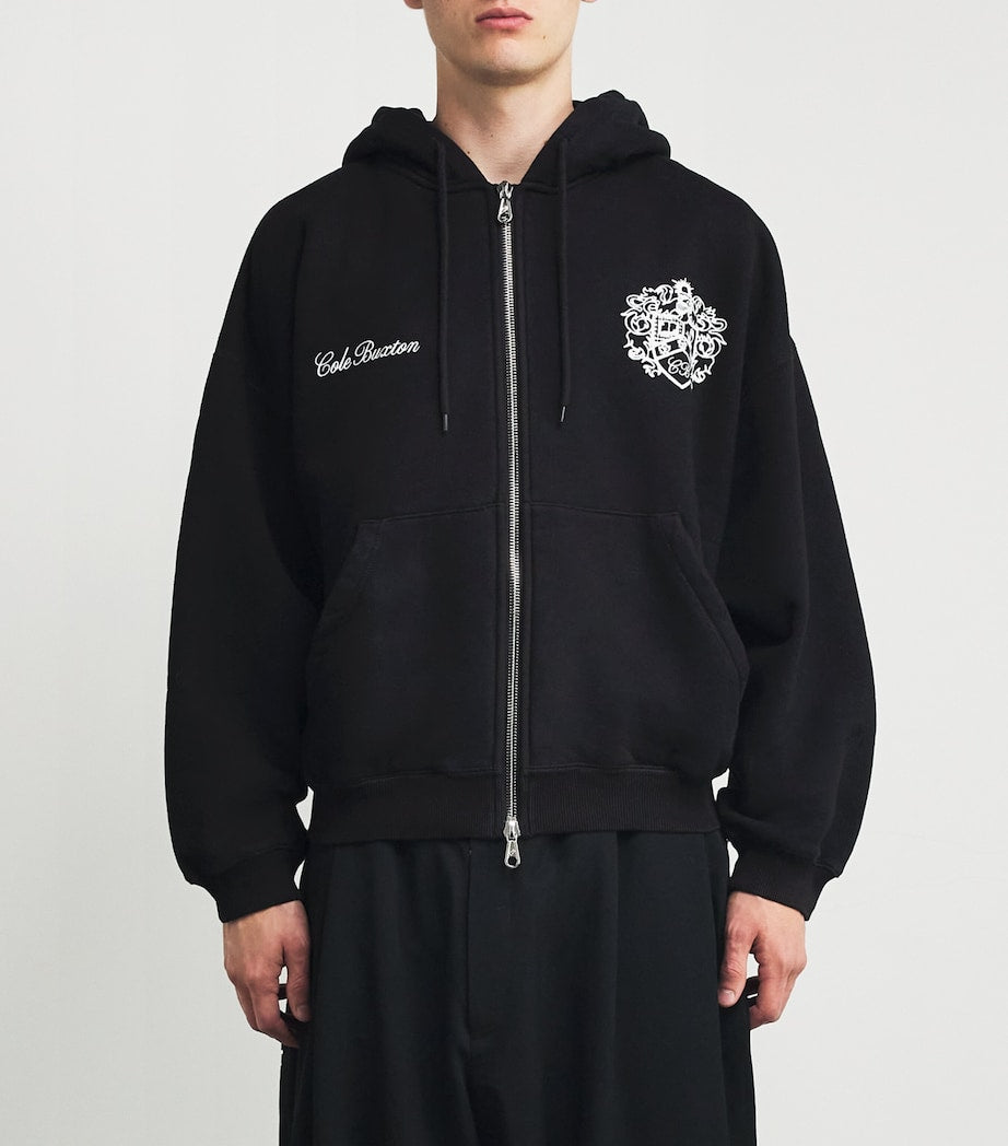 Black Collegiate Crest Zip-Up Hoodie