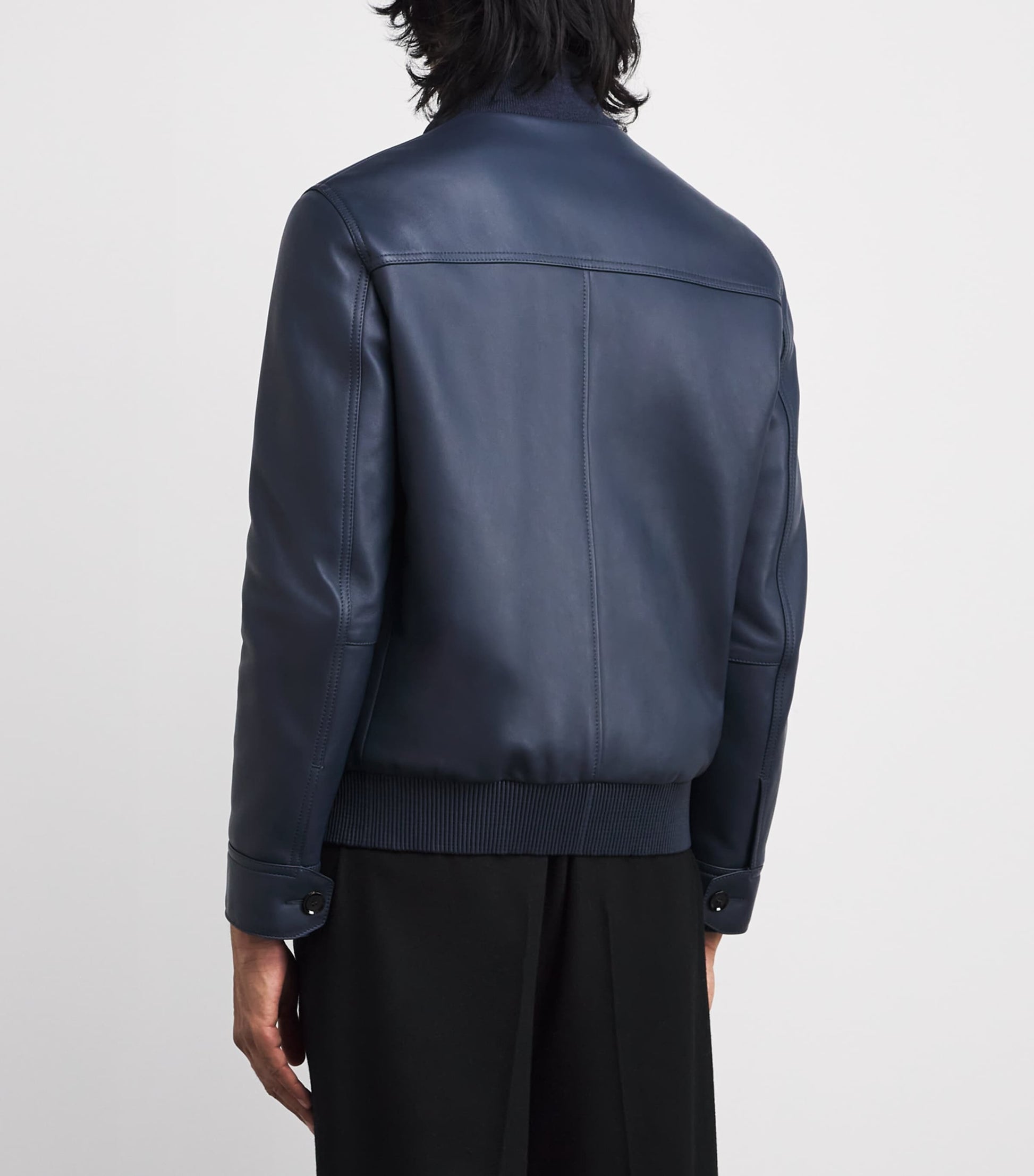Blue Leather 75 Bomber Jacket
