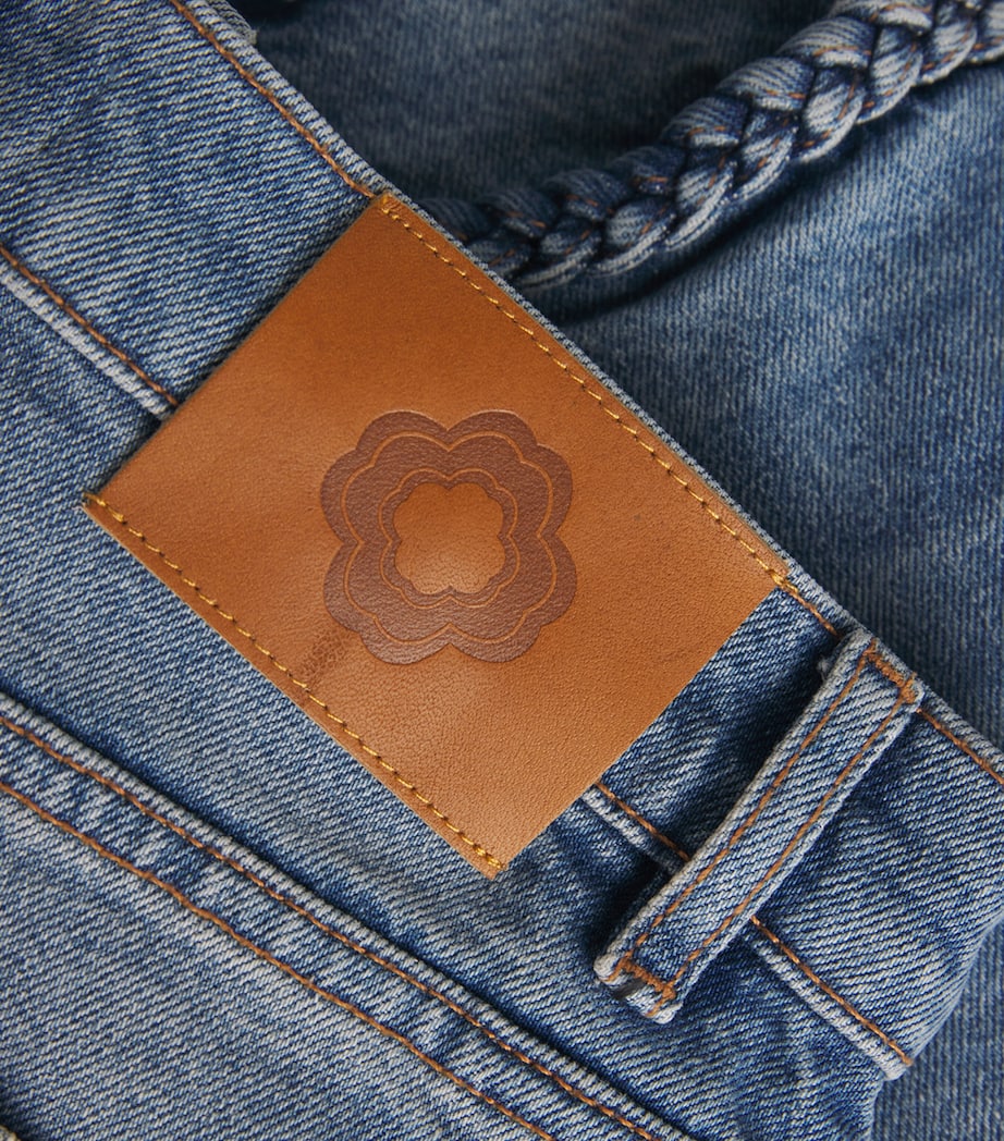 Blue Denim Braided-Trim Shorts