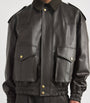 System Brown Faux Leather Bomber Jacket