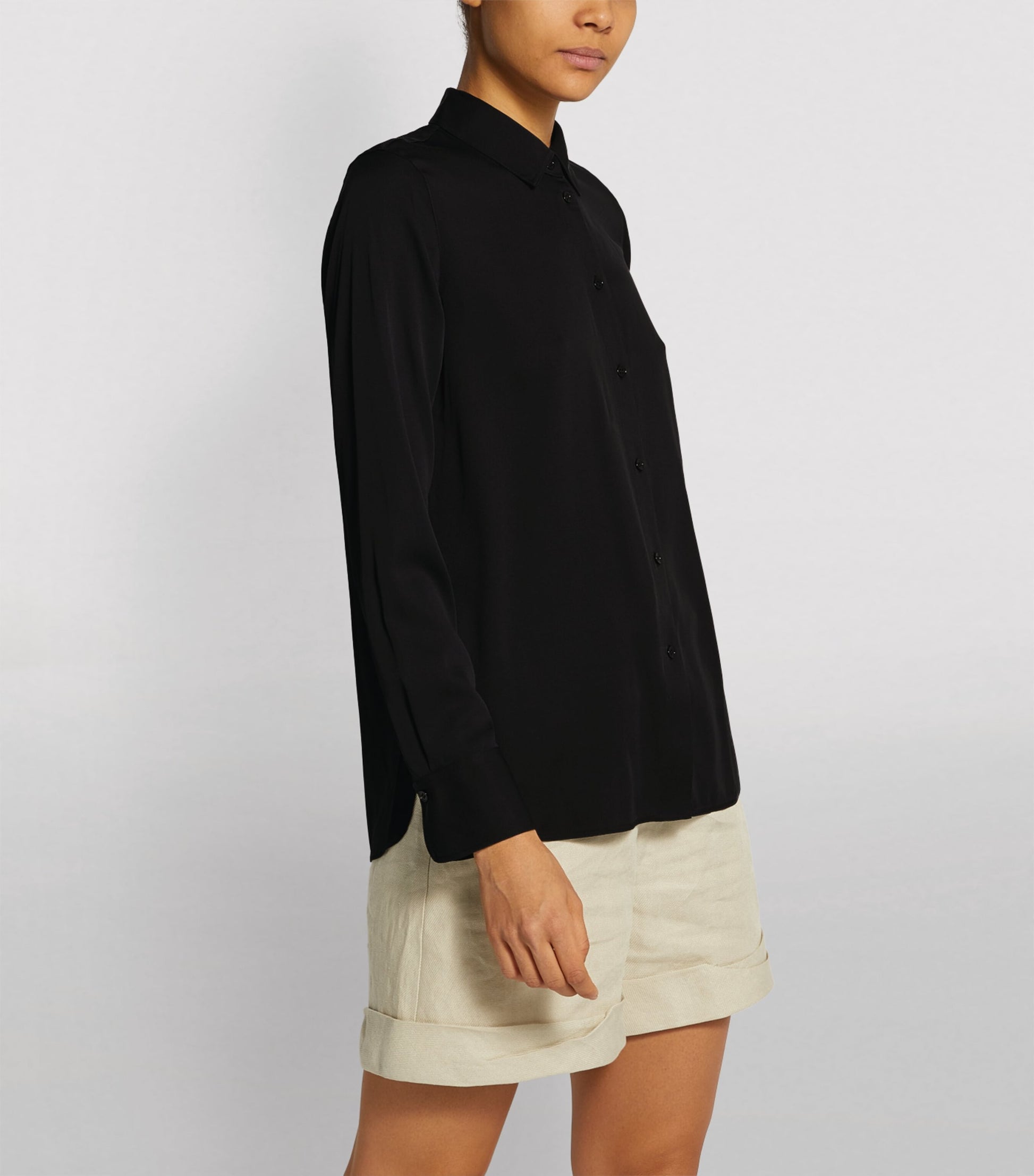 Vince Black Silk-Blend Slim-Fit Blouse