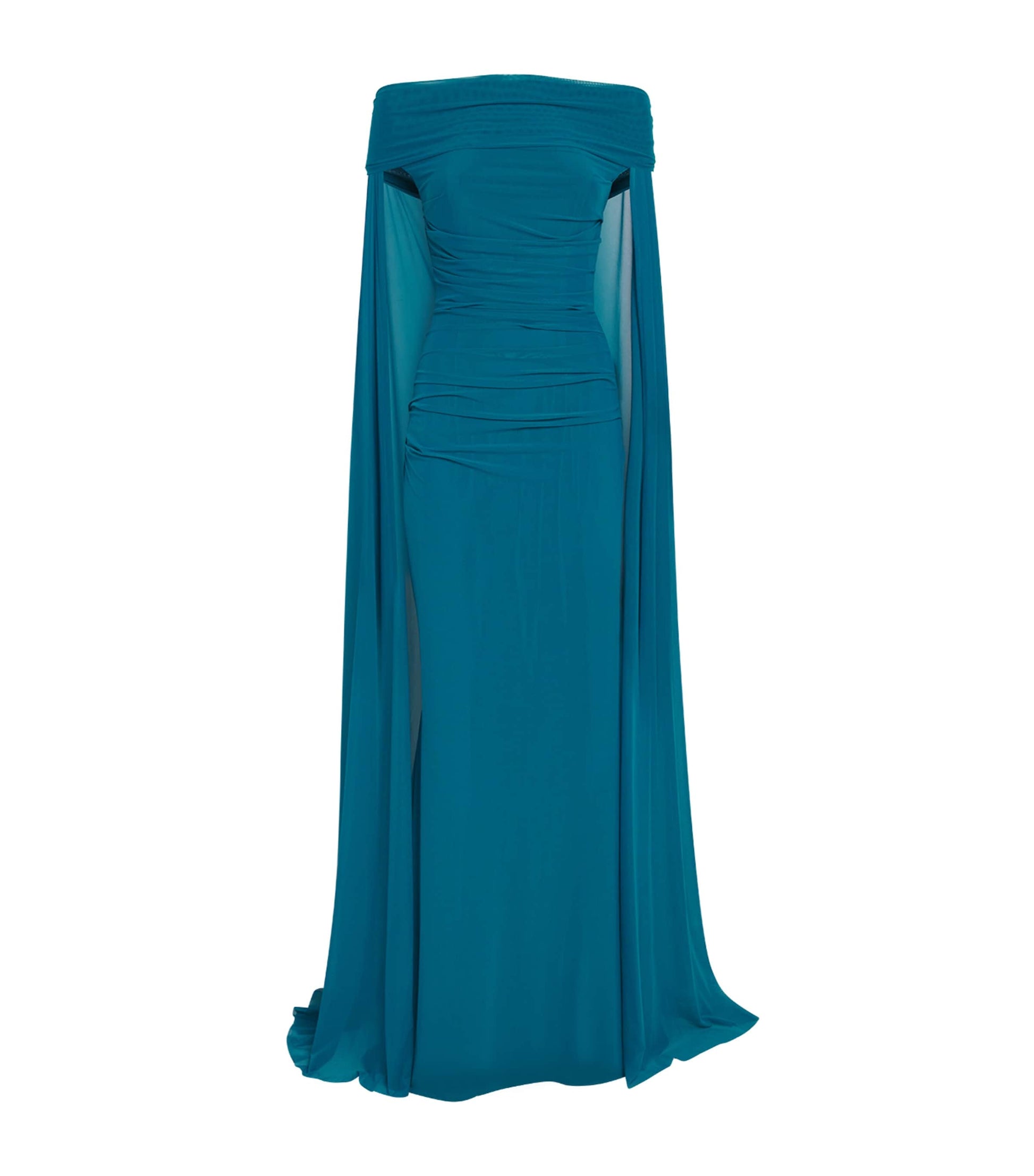 Talbot Runhof Blue Tulle Cape-Overlay Gown