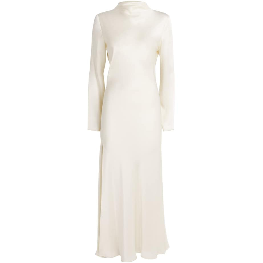 LAPOINTE Ivory Satin Draped Midi Dress