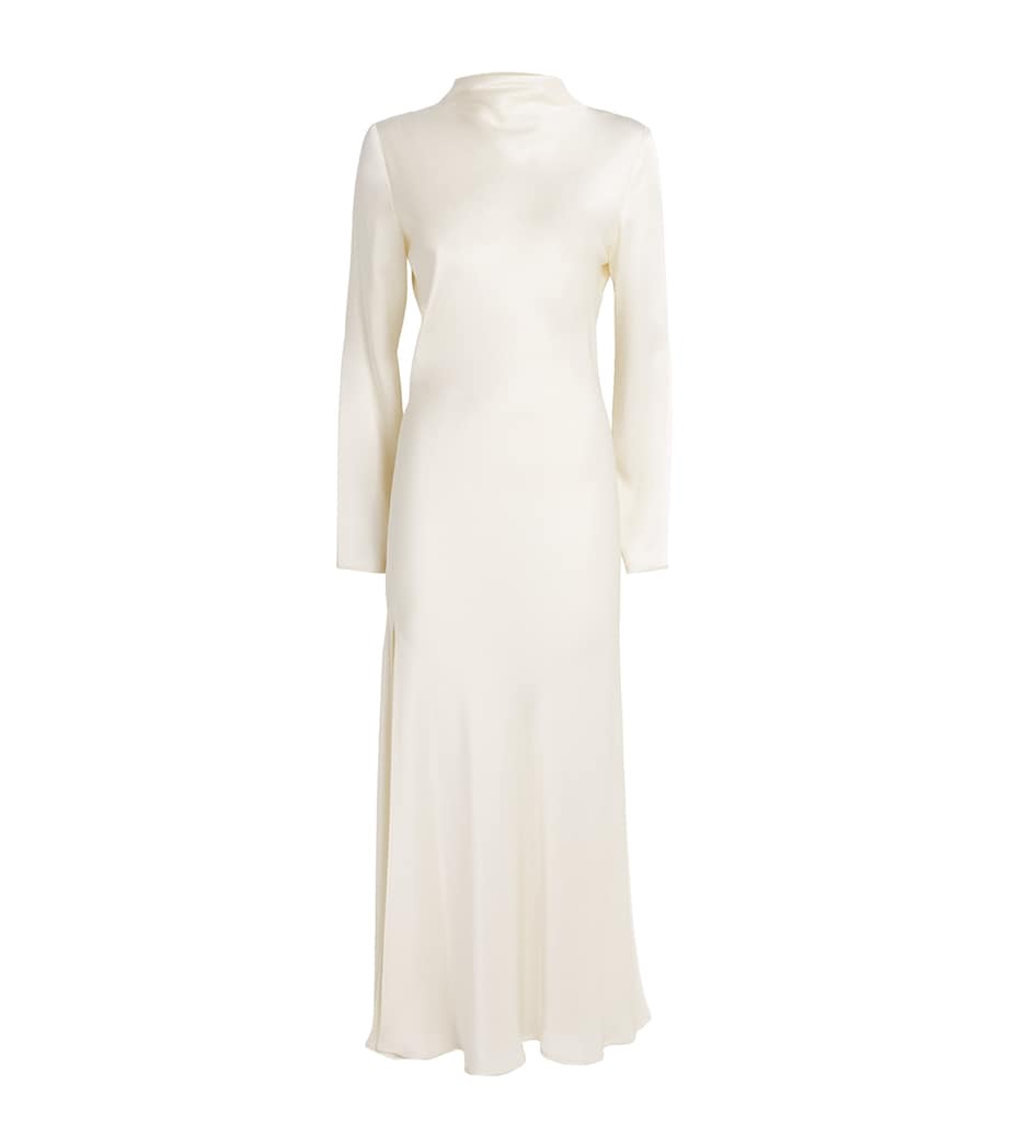 LAPOINTE Ivory Satin Draped Midi Dress