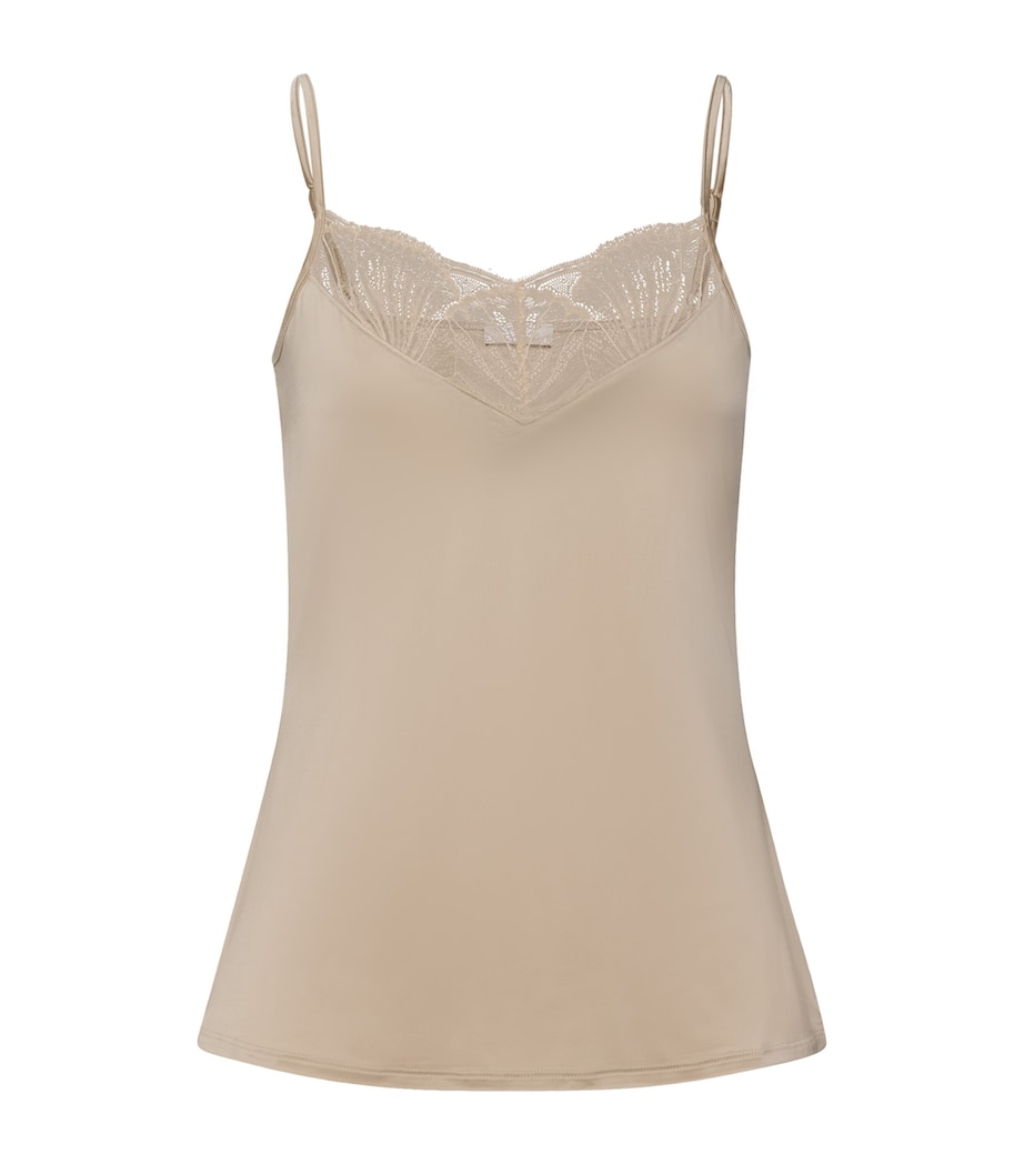 Hanro Beige Satin Lace-Trim Lilith Camisole