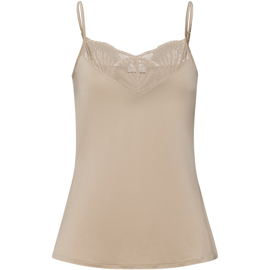 Hanro Beige Satin Lace-Trim Lilith Camisole